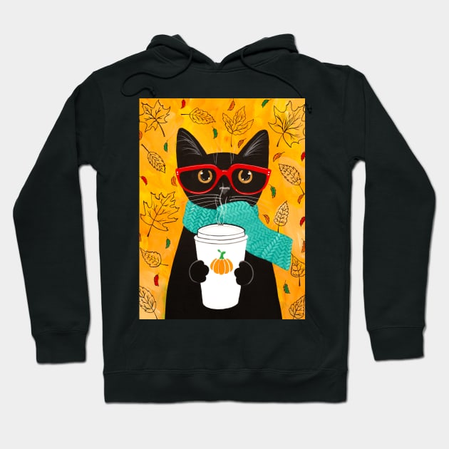 Autumn Coffee Black Cat Hoodie by KilkennyCat Art